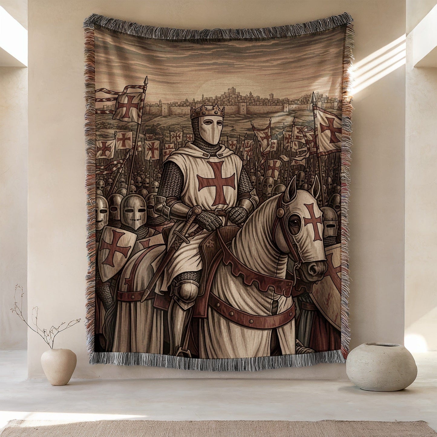 Medieval Crusader Knights Scene Wall Tapestry Decor