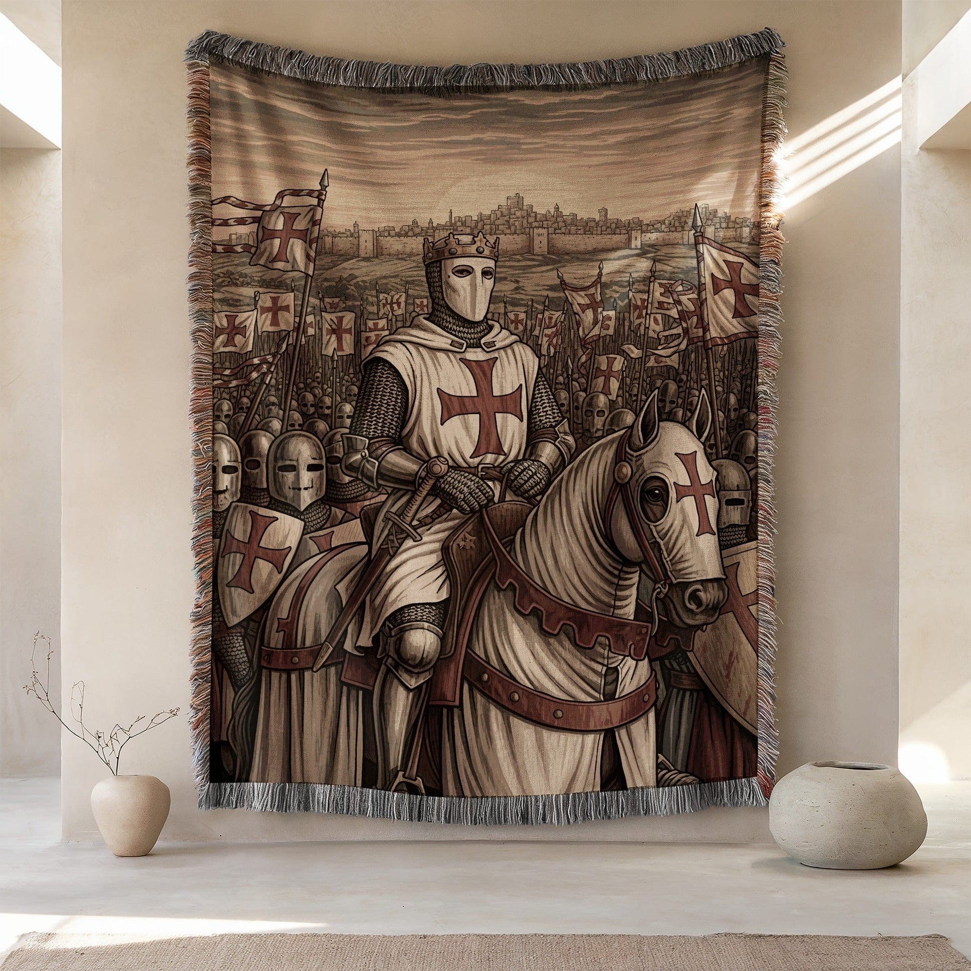 Medieval Crusader Knights Scene Wall Tapestry Decor