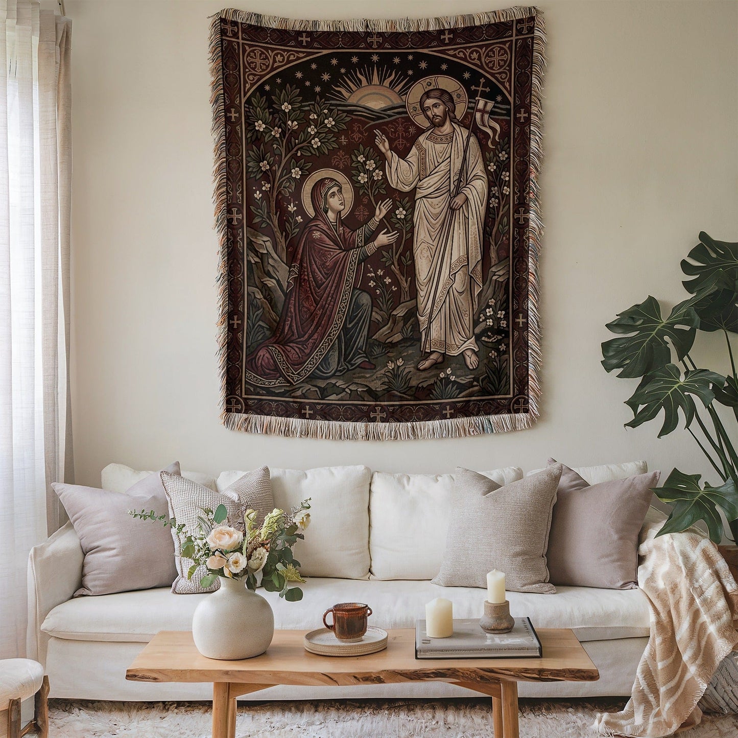 Religious Artwork Jesus and Mary Woven Tapestry Blanket