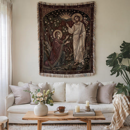 Religious Artwork Jesus and Mary Woven Tapestry Blanket