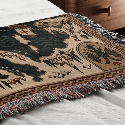 CalmNestStyle Crusader Sea Route Map I Aegean Islands jacquard woven blanket