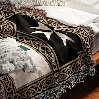 MyDesigns Medieval Tapestry Woven Throw – Saint Lazarus Green Cross & Crusader Orders Blanket jacquard woven blanket
