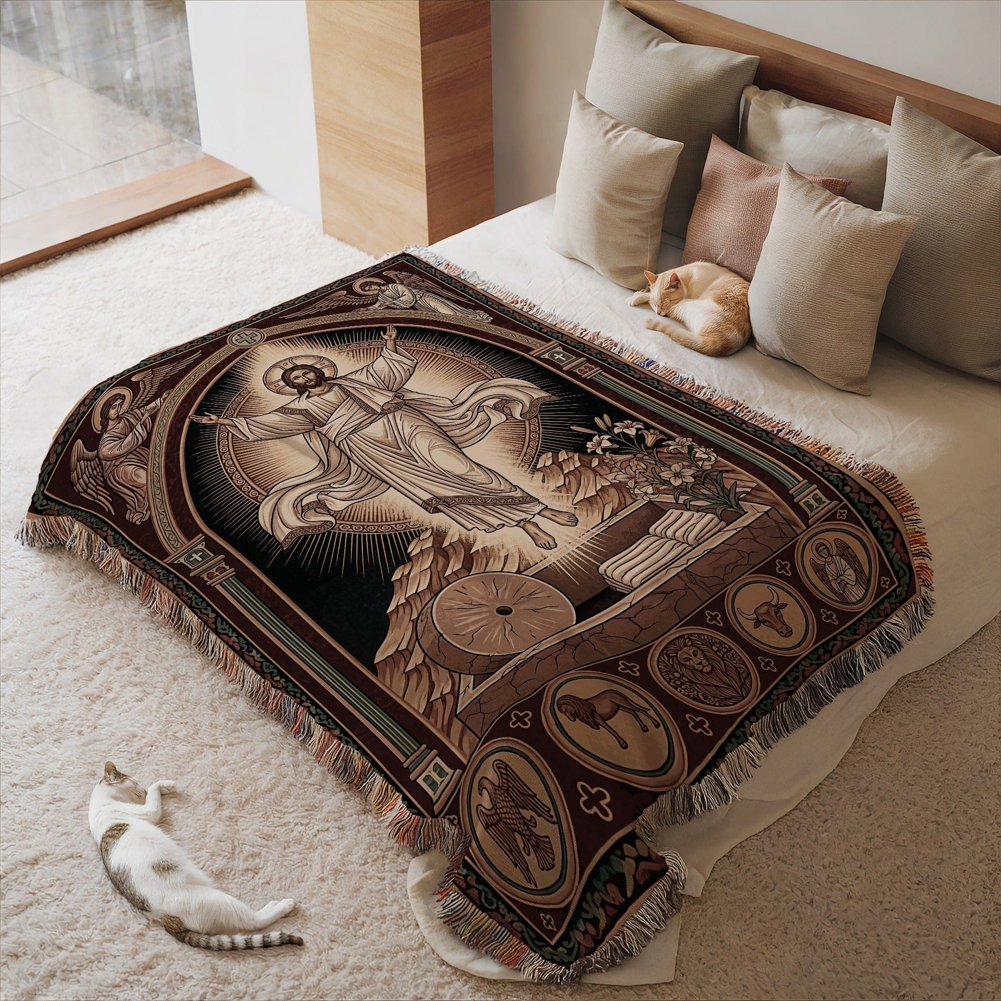 Intricately Designed Religious Theme Blanket for Cozy Comfort