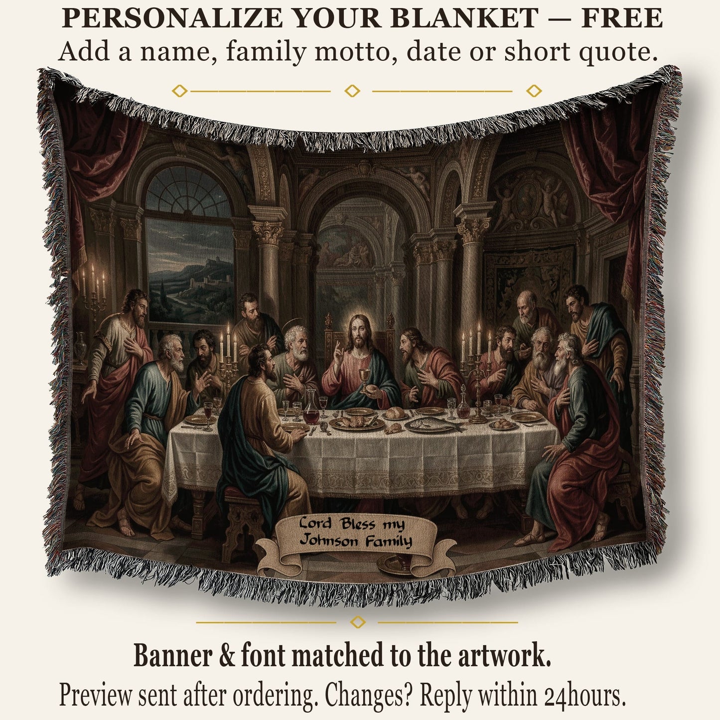 MyDesigns Holy Eucharist Wall Hanging – Last Supper with Chalice and Candles, Woven Blanket jacquard woven blanket