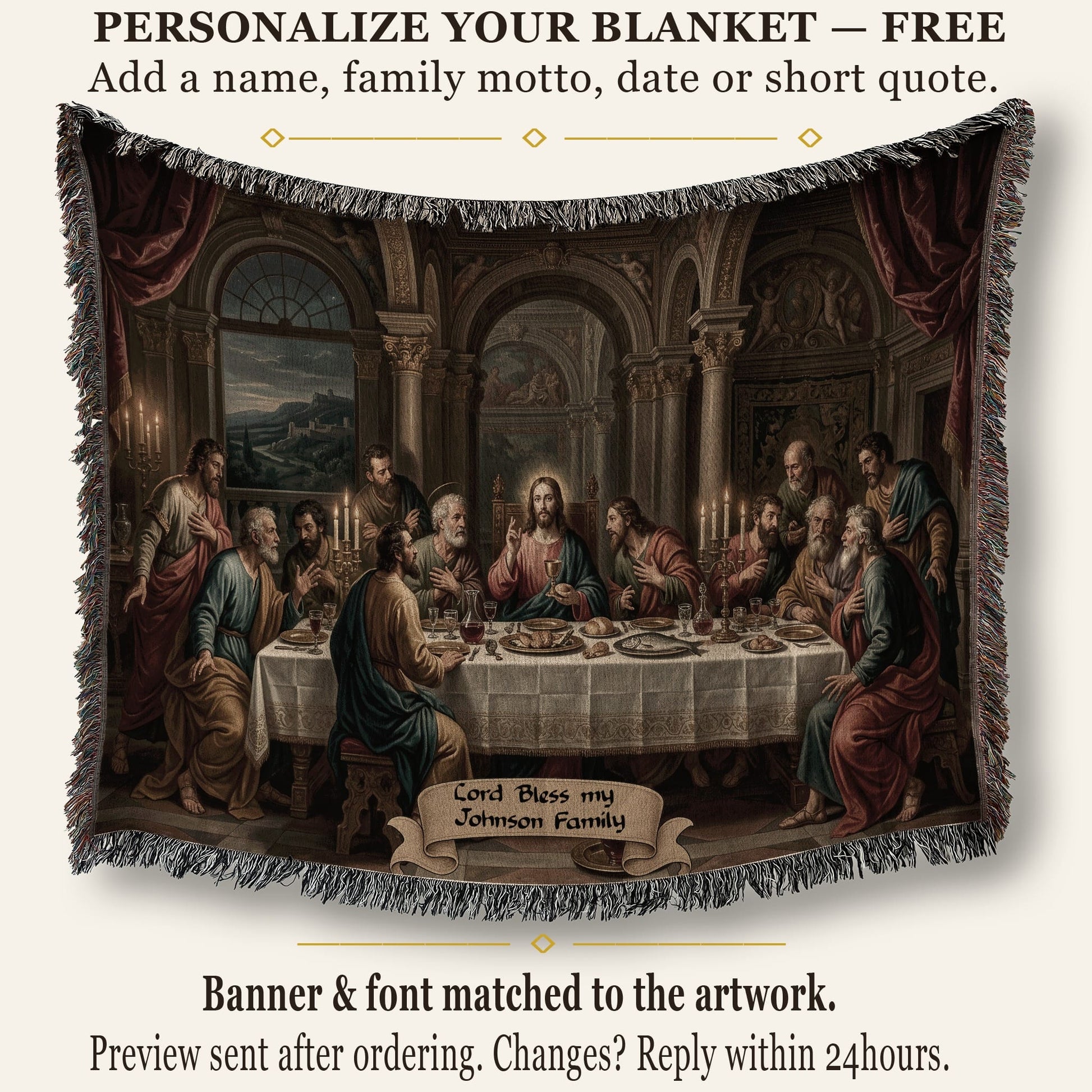 MyDesigns Holy Eucharist Wall Hanging – Last Supper with Chalice and Candles, Woven Blanket jacquard woven blanket