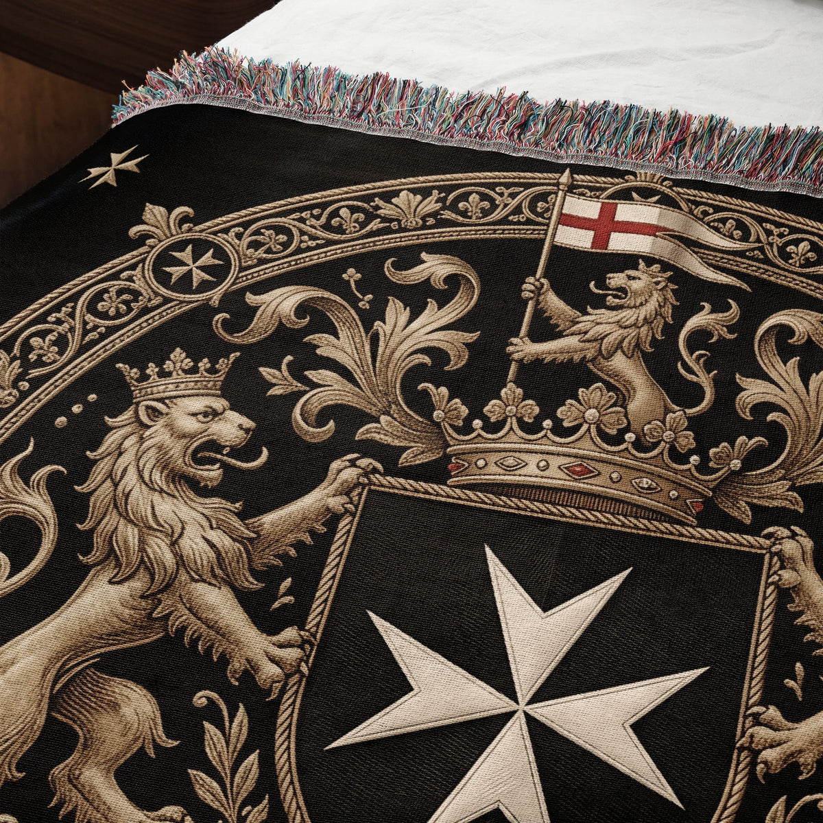 CalmNestStyle Order of Saint John Medallion Crest Red Cross Flag Woven Blanket jacquard woven blanket