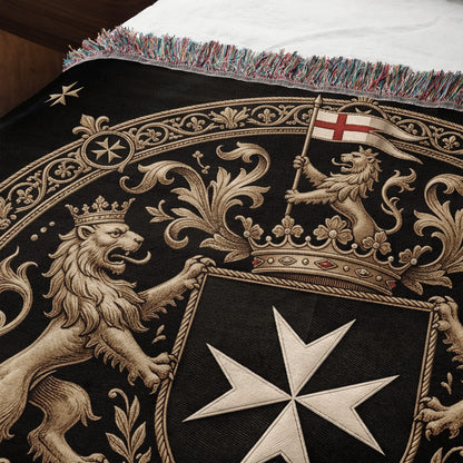 CalmNestStyle Order of Saint John Medallion Crest Red Cross Flag Woven Blanket jacquard woven blanket