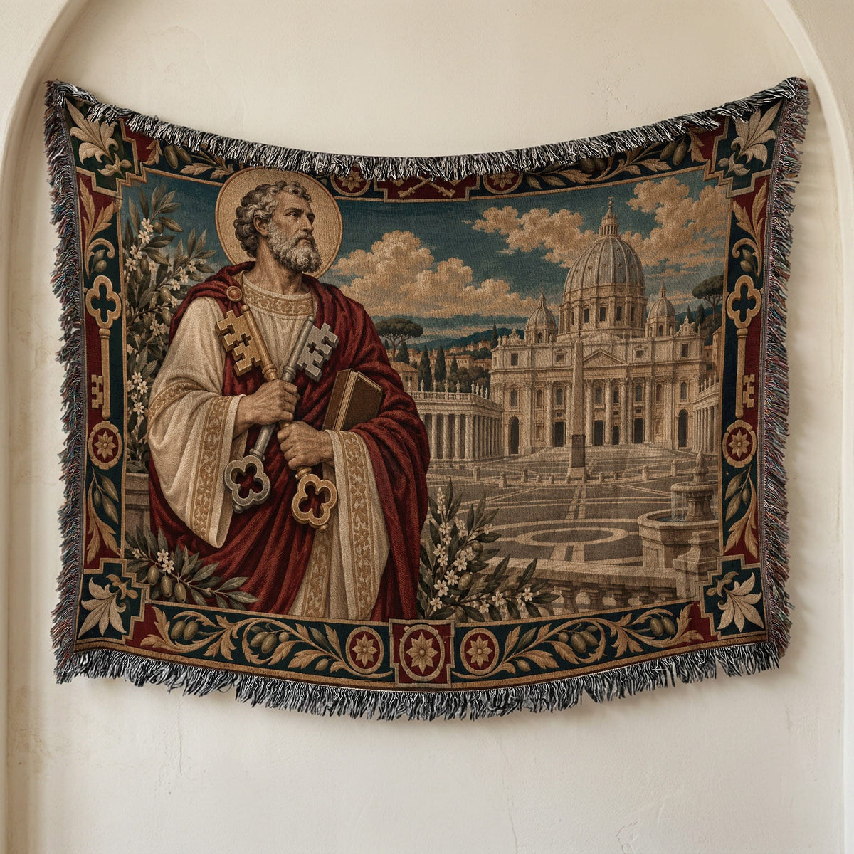 CalmNestStyle Saint Peter Prince of the Apostles jacquard woven blanket