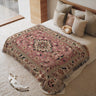 Pink Floral Centerpiece Botanical Bordered Persian Rug Woven Blanket