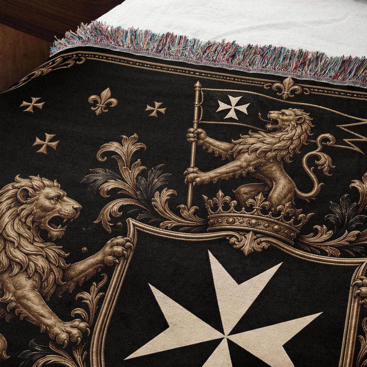 CalmNestStyle Order of Saint John Hospitallers Black and Gold Crest Woven Blanket jacquard woven blanket