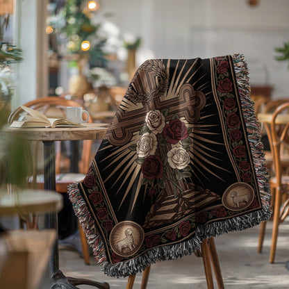 Gothic Cross and Roses Design Throw Blanket