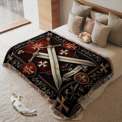 Medieval Knight Crossed Swords Deus Vult Blanket