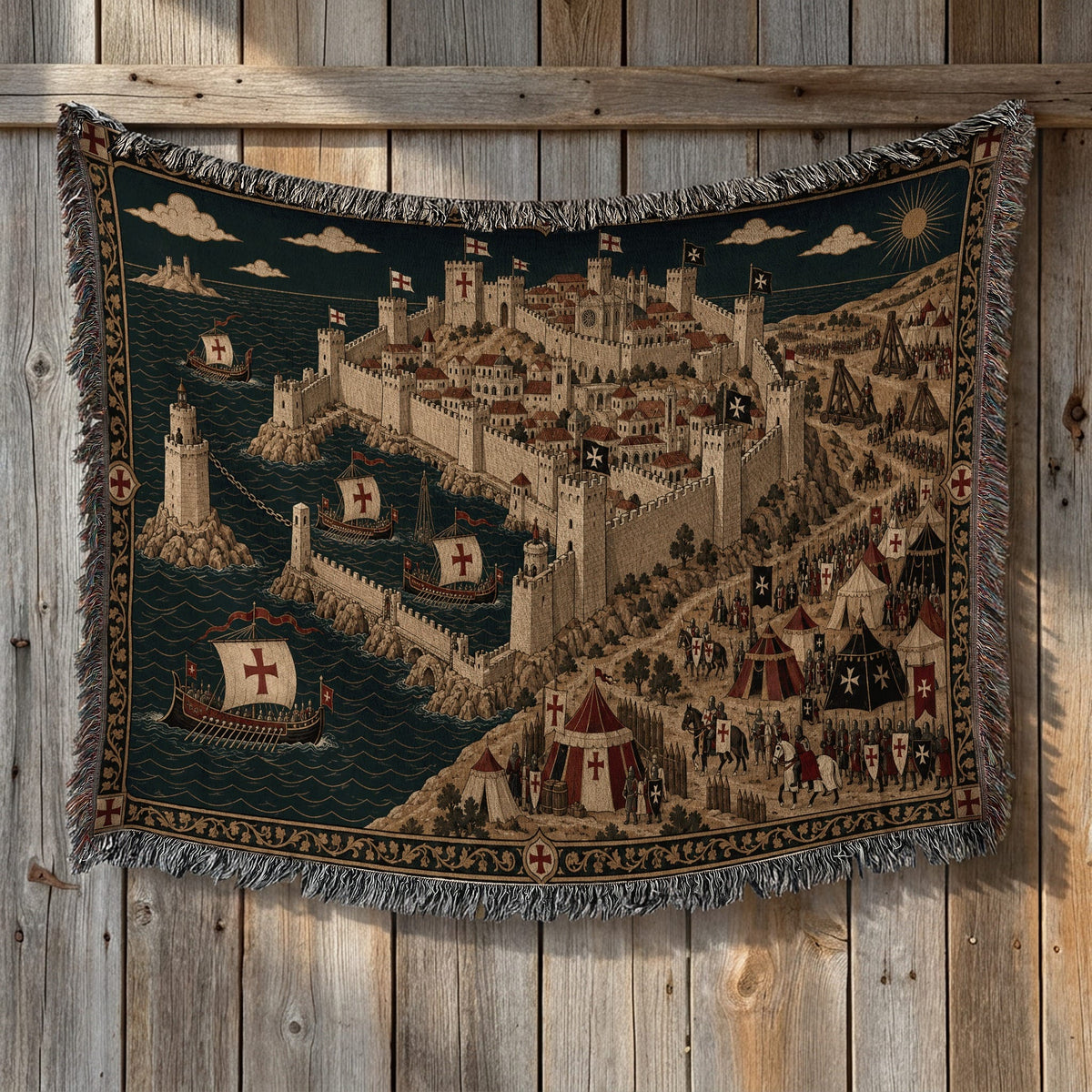 CalmNestStyle Crusader Harbor Siege I Camp Before the Walls jacquard woven blanket