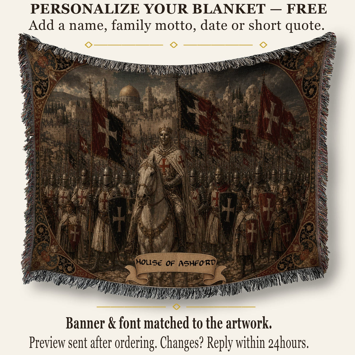 CalmNestStyle Baldwin IV on Horseback Before Jerusalem jacquard woven blanket