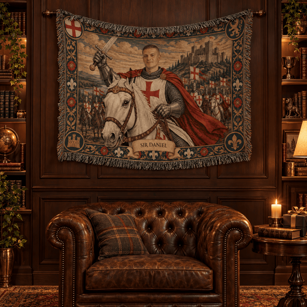 MyDesigns The Templar's Charge I Your Knight on Horseback jacquard woven blanket