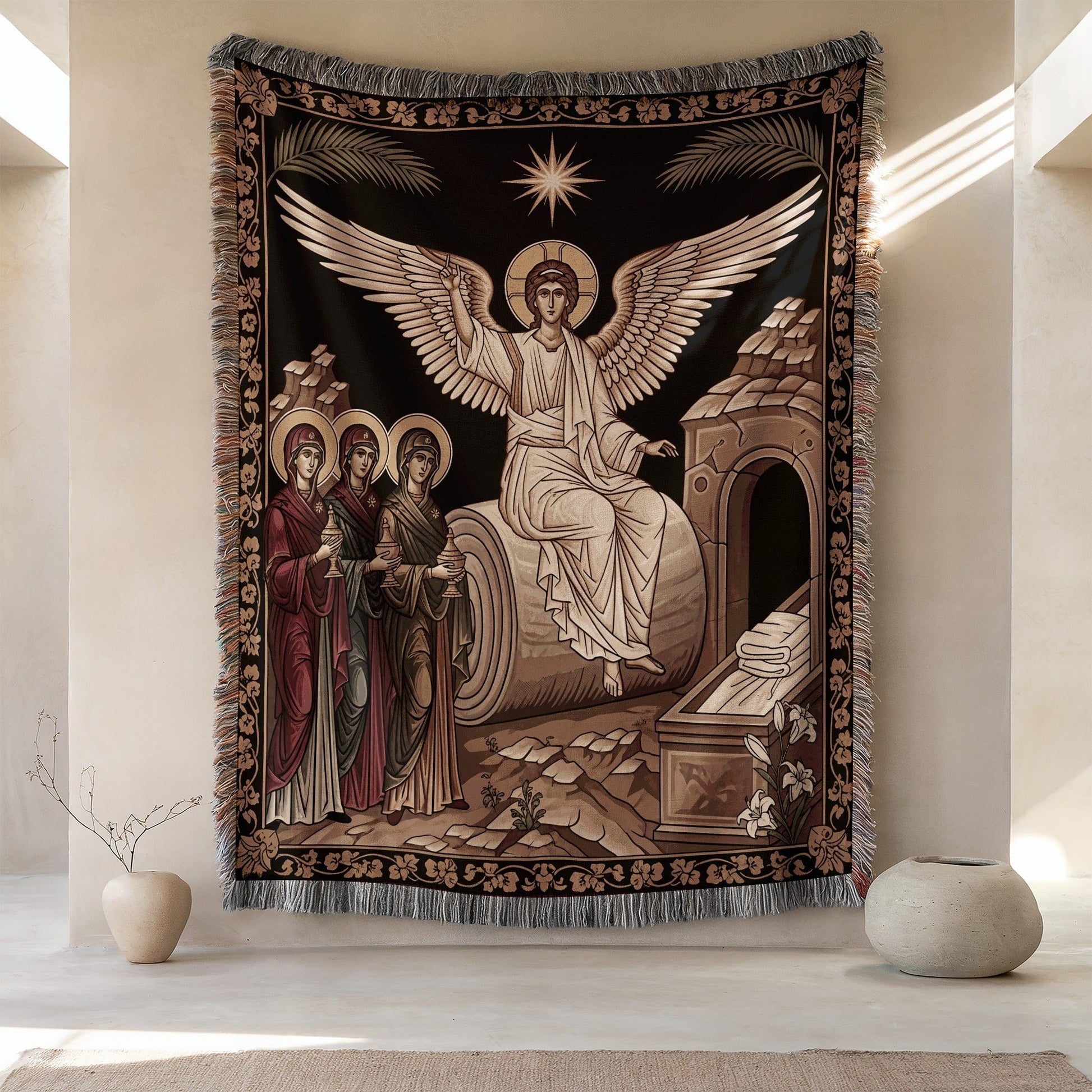 Religious Art Wall Hanging with Angel and Saints Tapestry