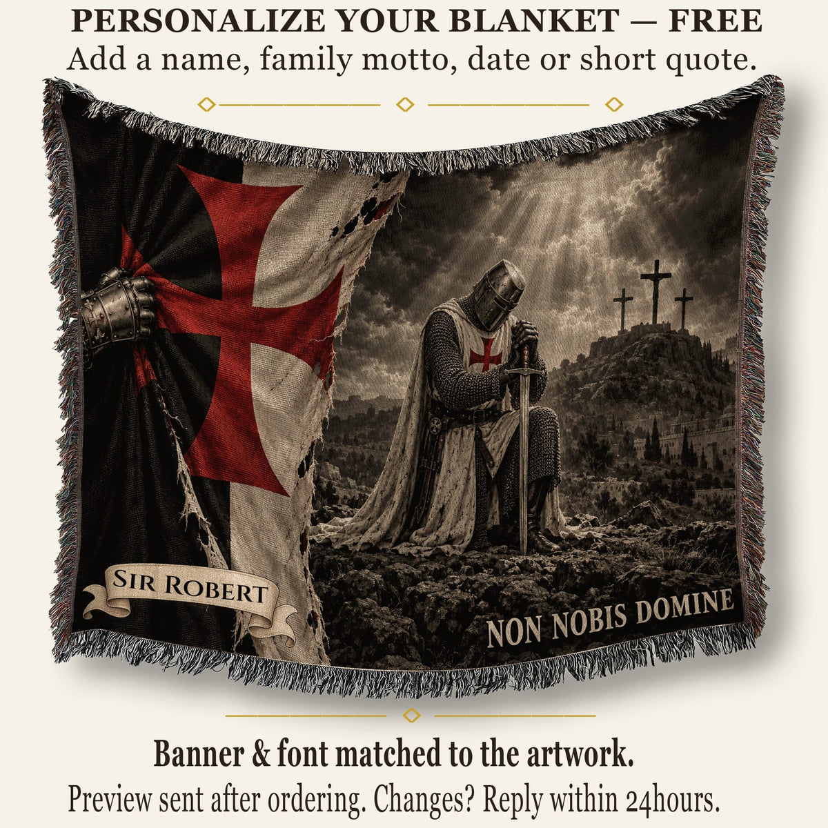 CalmNestStyle Not Unto Us Templar Vow at Calvary jacquard woven blanket