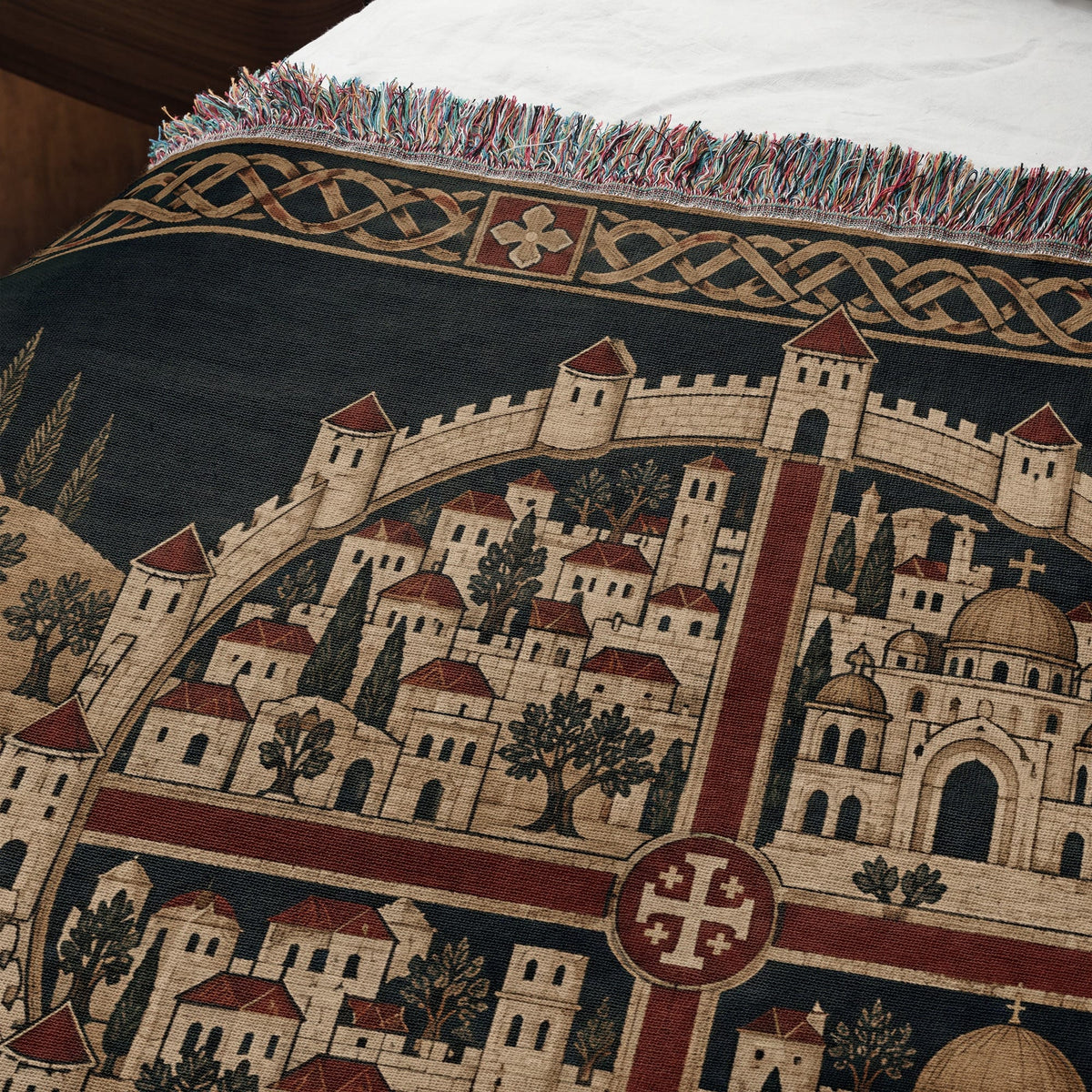 CalmNestStyle Crusader Jerusalem Round Map I Golden Sky jacquard woven blanket