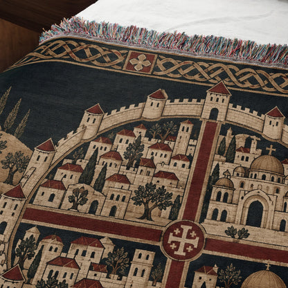CalmNestStyle Crusader Jerusalem Round Map I Golden Sky jacquard woven blanket