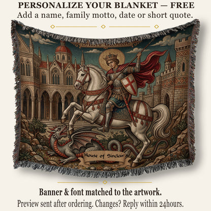 CalmNestStyle Saint George Parchment Scroll jacquard woven blanket