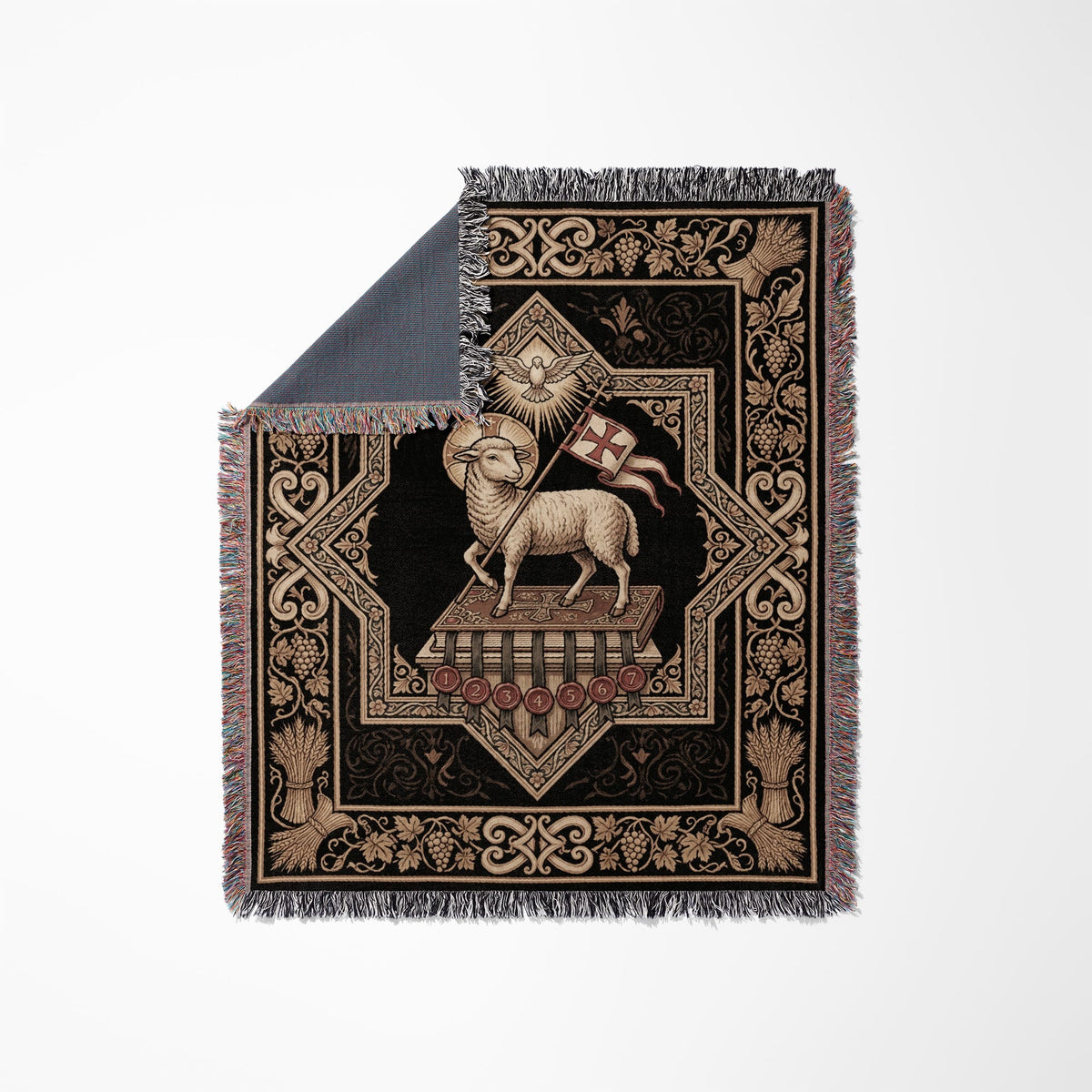 CalmNestStyle Divine Grace Ornate Lamb Woven Blanket jacquard woven blanket