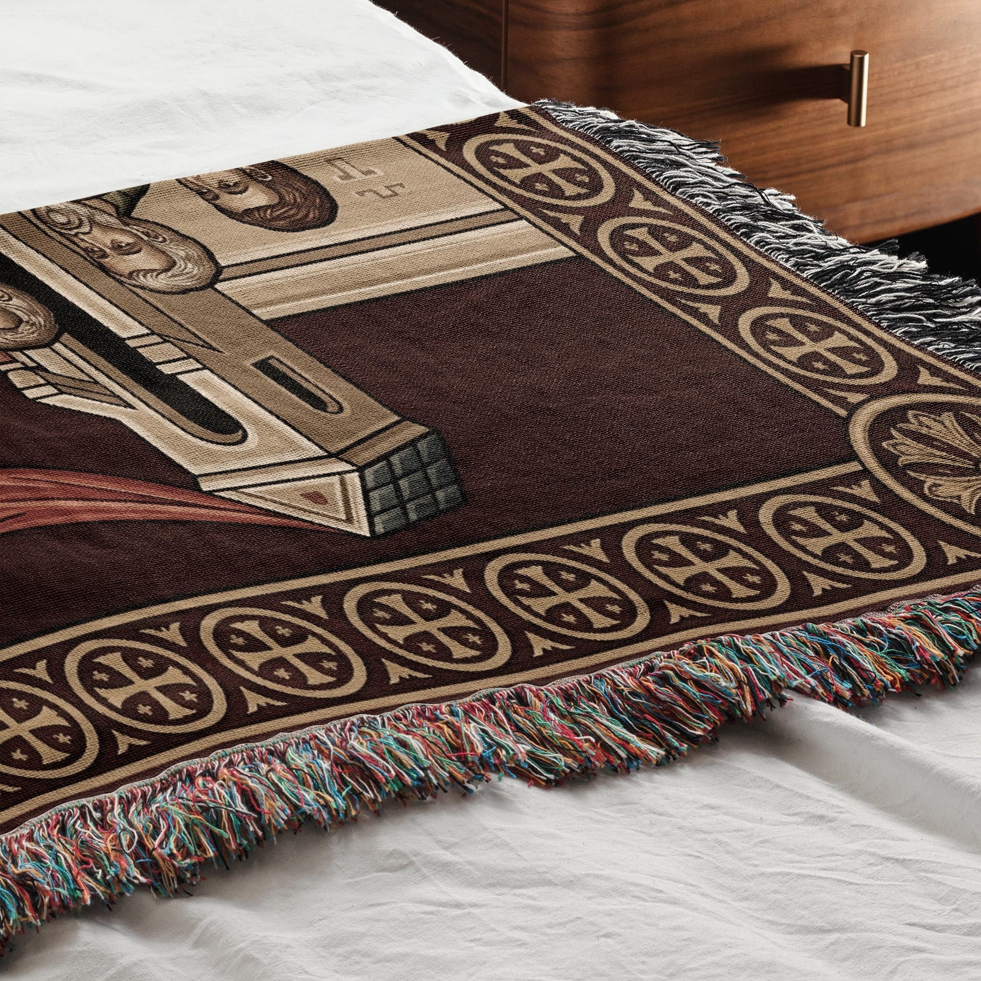MyDesigns Mystical Supper Horizontal Tapestry - Red Cream Orthodox Icon jacquard woven blanket