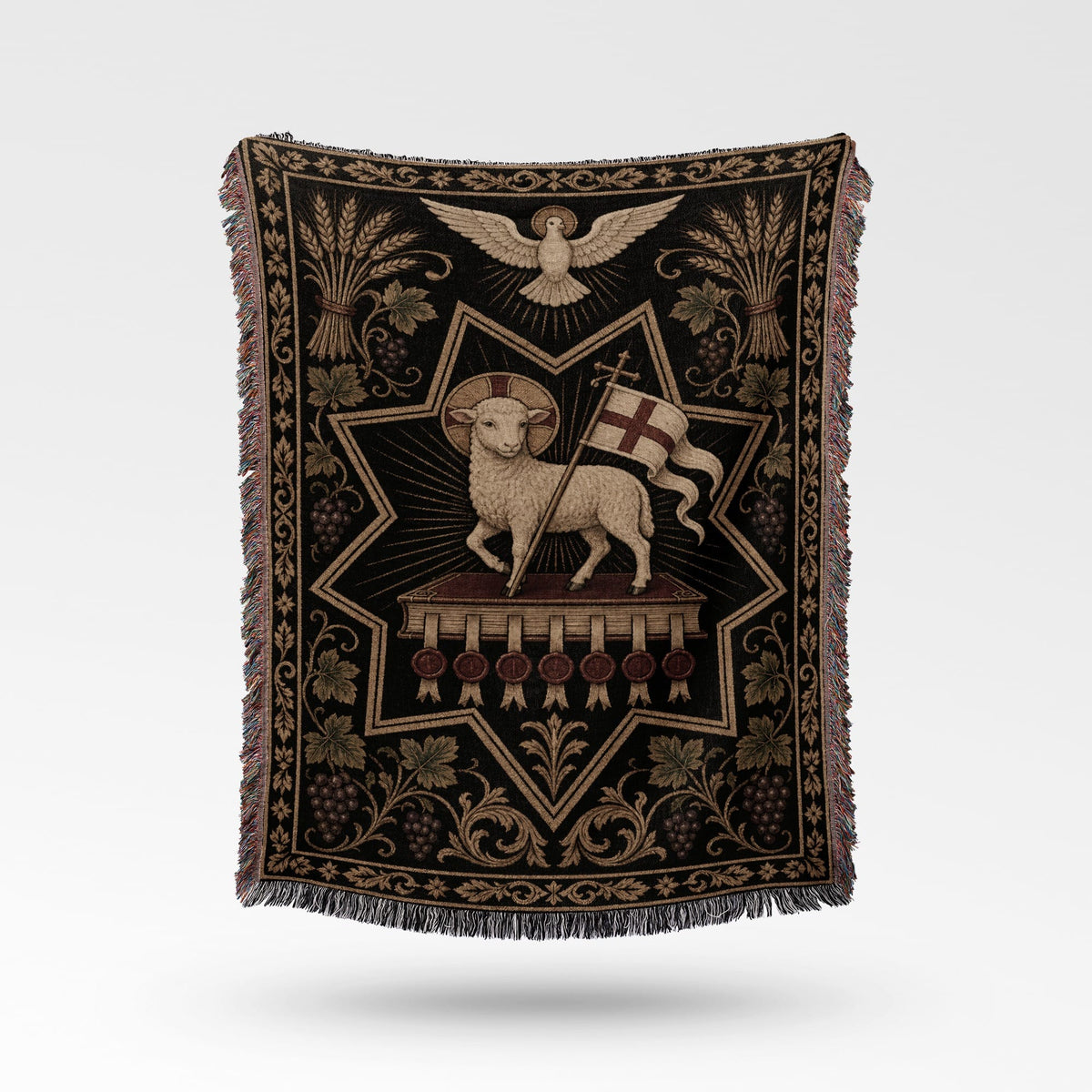 CalmNestStyle Sacred Lamb & Dove Woven Blanket jacquard woven blanket
