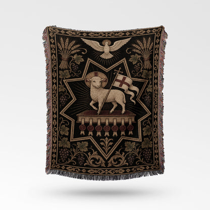 CalmNestStyle Sacred Lamb & Dove Woven Blanket jacquard woven blanket