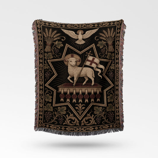 CalmNestStyle Sacred Lamb & Dove Woven Blanket jacquard woven blanket