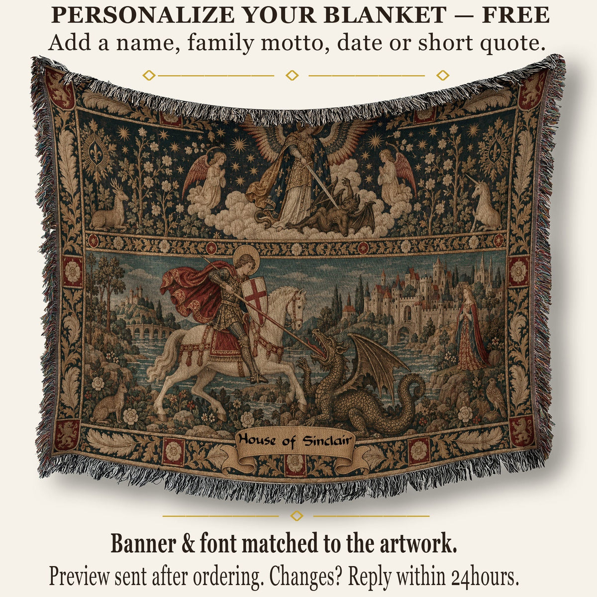 CalmNestStyle Saint George and Saint Michael jacquard woven blanket