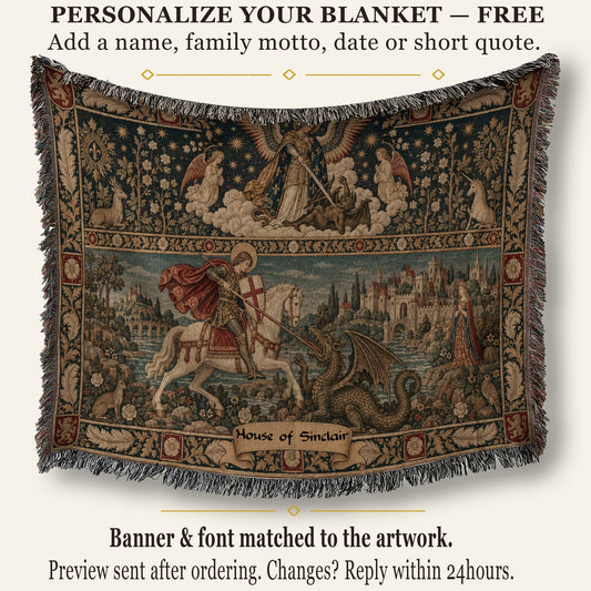 CalmNestStyle Saint George and Saint Michael jacquard woven blanket