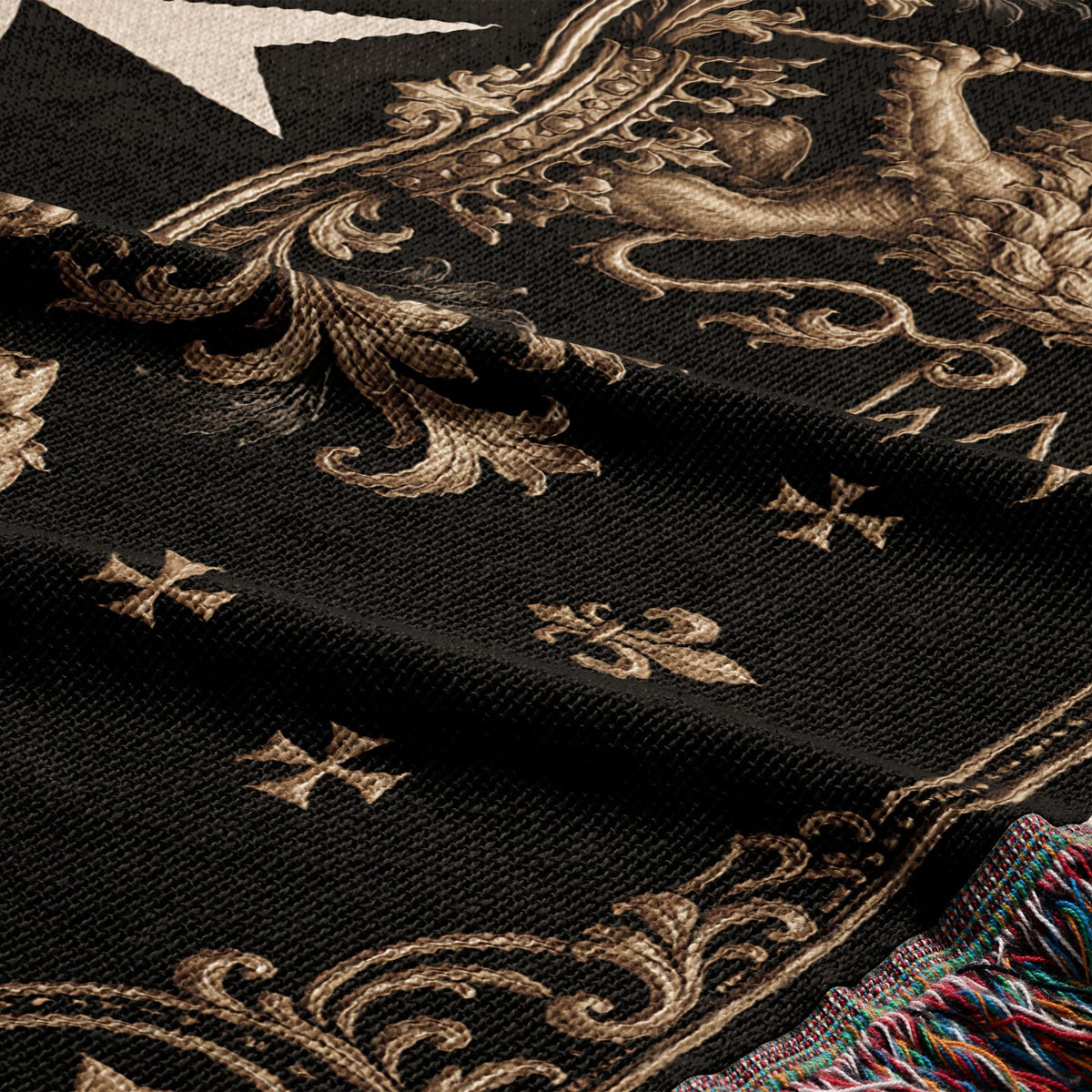 CalmNestStyle Order of Saint John Hospitallers Black and Gold Crest Woven Blanket jacquard woven blanket