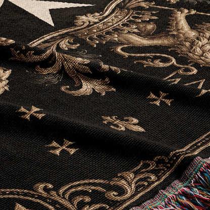 CalmNestStyle Order of Saint John Hospitallers Black and Gold Crest Woven Blanket jacquard woven blanket