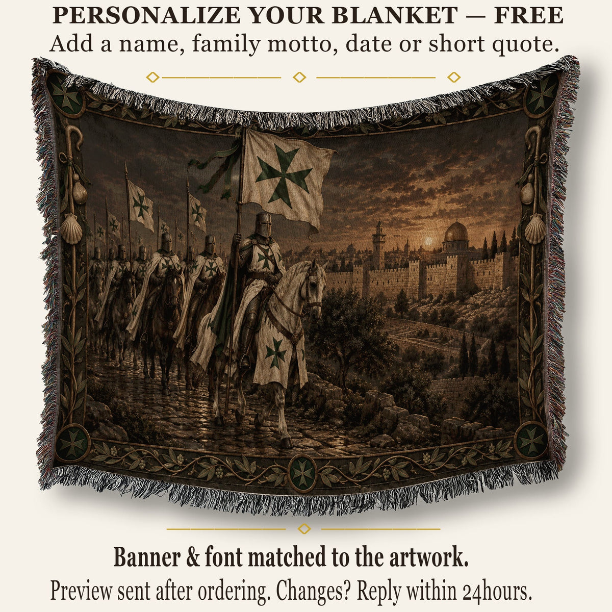 MyDesigns Saint Lazarus – Green Maltese Cross at Jerusalem jacquard woven blanket