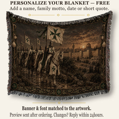 MyDesigns Saint Lazarus – Green Maltese Cross at Jerusalem jacquard woven blanket