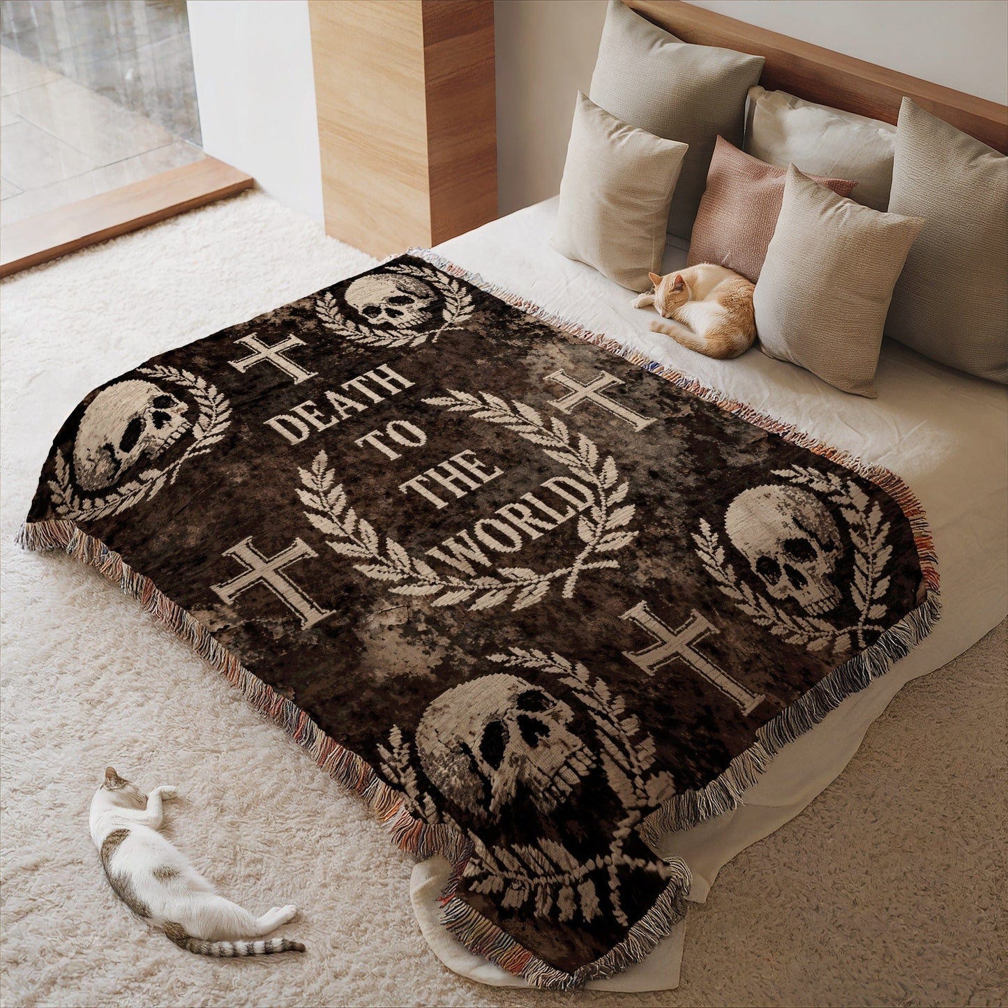 Death to the World Skull and Cross Throw Blanket
