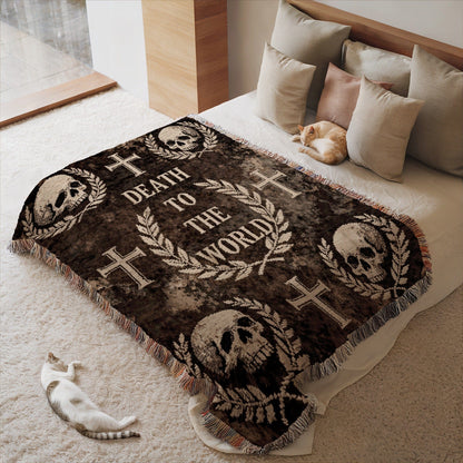 Death to the World Skull and Cross Throw Blanket