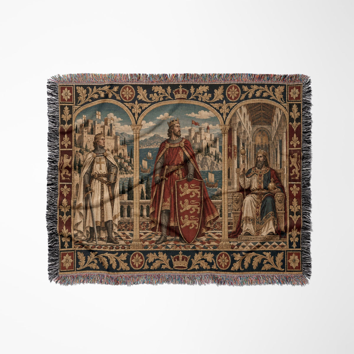 CalmNestStyle Kings of Christendom Triptych jacquard woven blanket