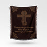 Orthodox Cross God Slavonic Text on Brown Backdrop Woven Blanket