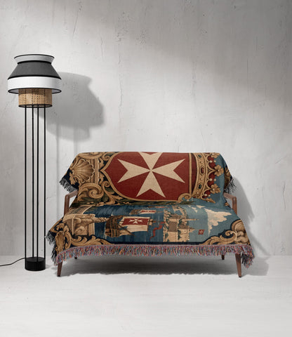CalmNestStyle Valletta Harbor with Crowned Hospitaller Shield Woven Blanket jacquard woven blanket