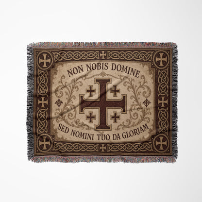 MyDesigns Medieval Tapestry Woven Throw – Non Nobis Domine Sed Nomini Tuo Blanket, Ivory Parchment jacquard woven blanket