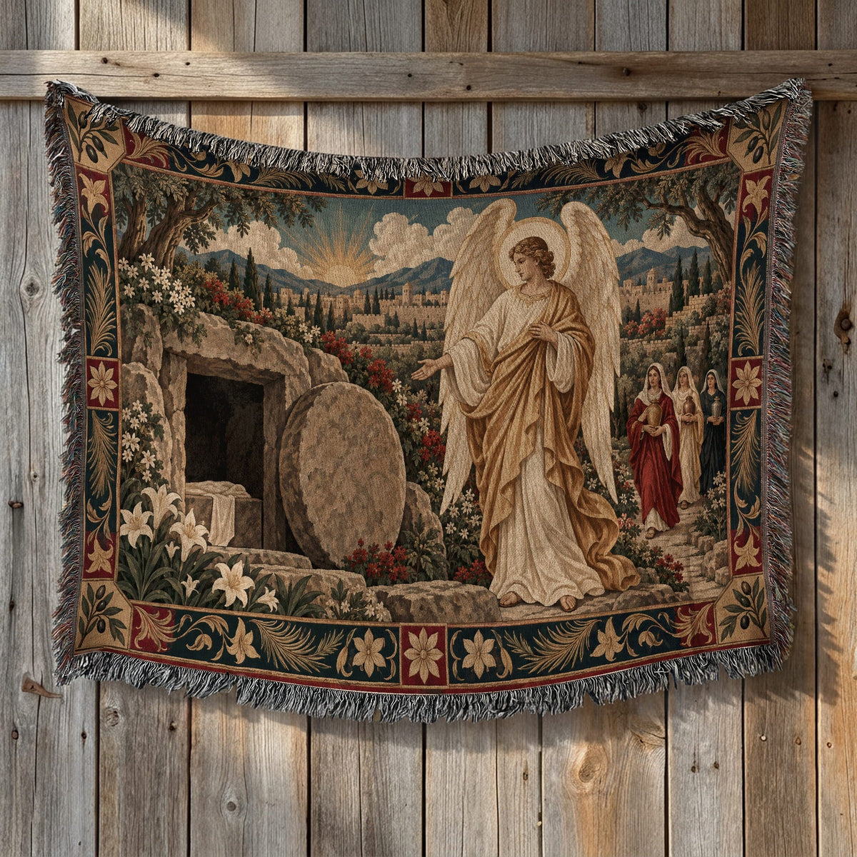 CalmNestStyle Resurrection Morning at the Empty Tomb jacquard woven blanket