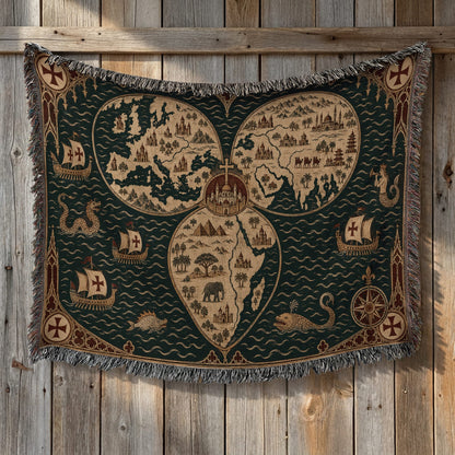 CalmNestStyle Mappa Mundi I Crowned Jerusalem jacquard woven blanket