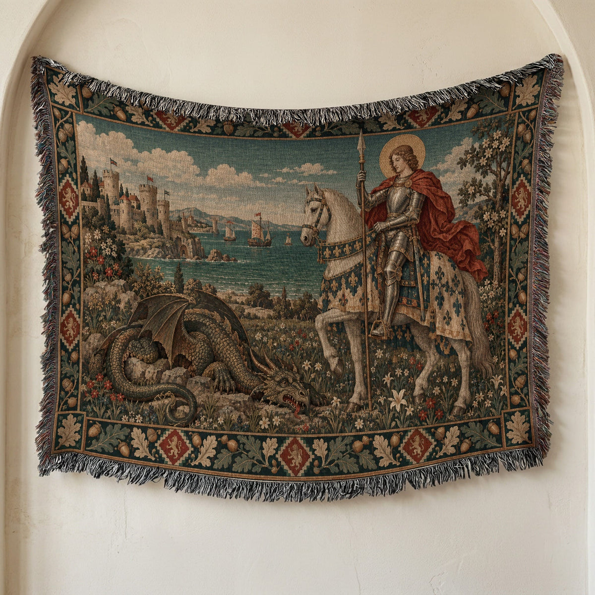 CalmNestStyle Saint George Guardian at Dawn jacquard woven blanket