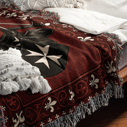 CalmNestStyle Black Knights Sword Duel on Red Damask Woven Blanket jacquard woven blanket