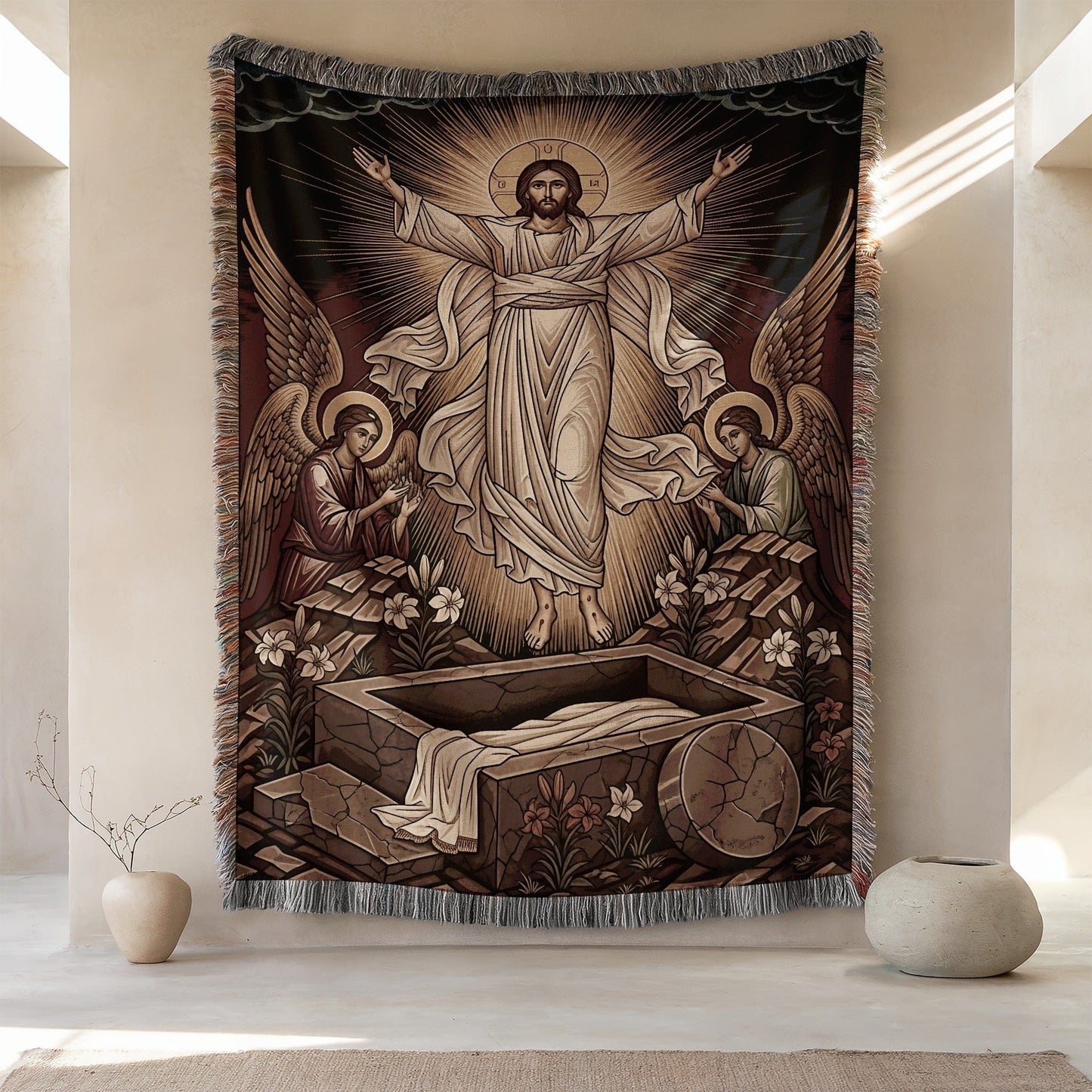 Resurrection of Jesus with Angels Tapestry Wall Art