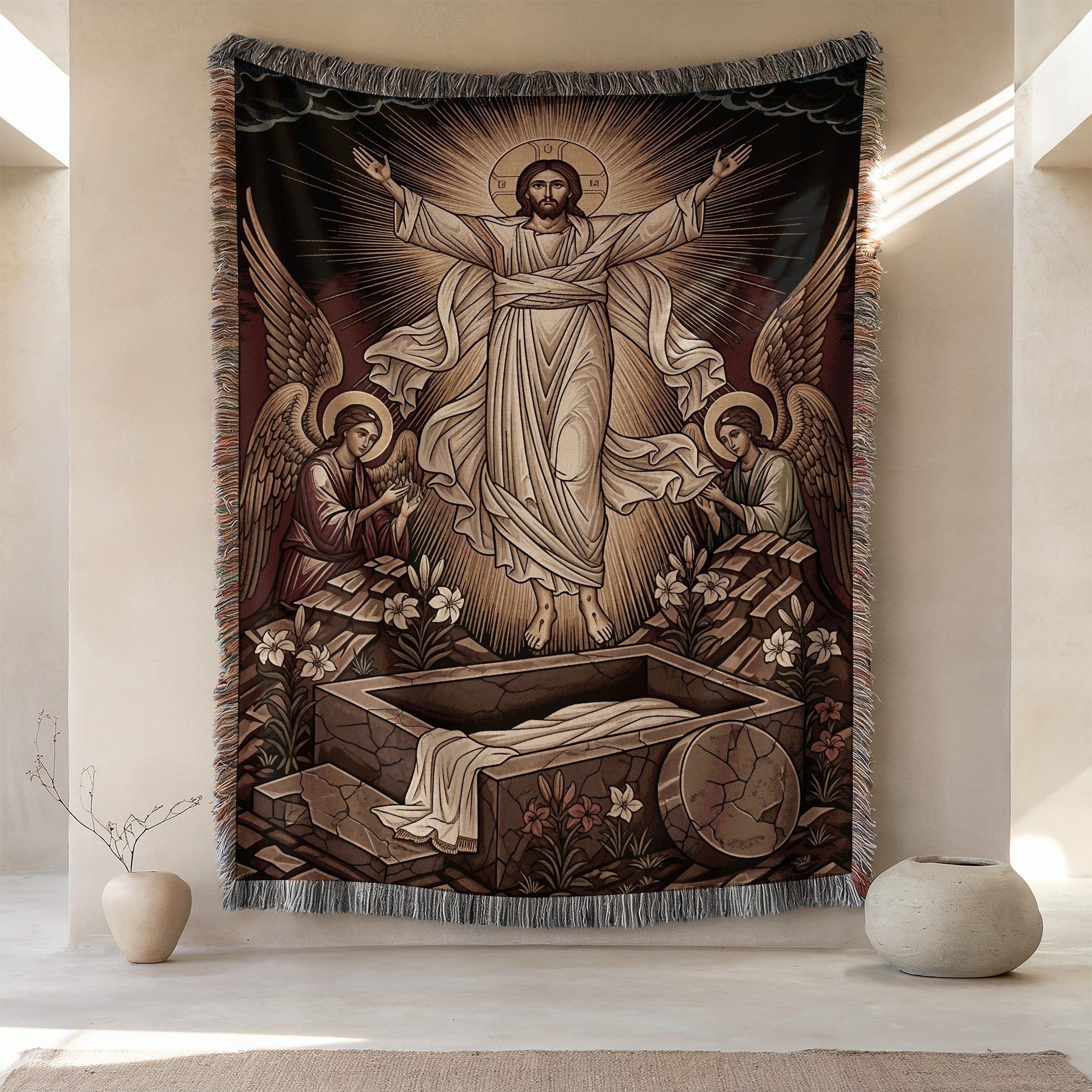 Resurrection of Jesus with Angels Tapestry Wall Art