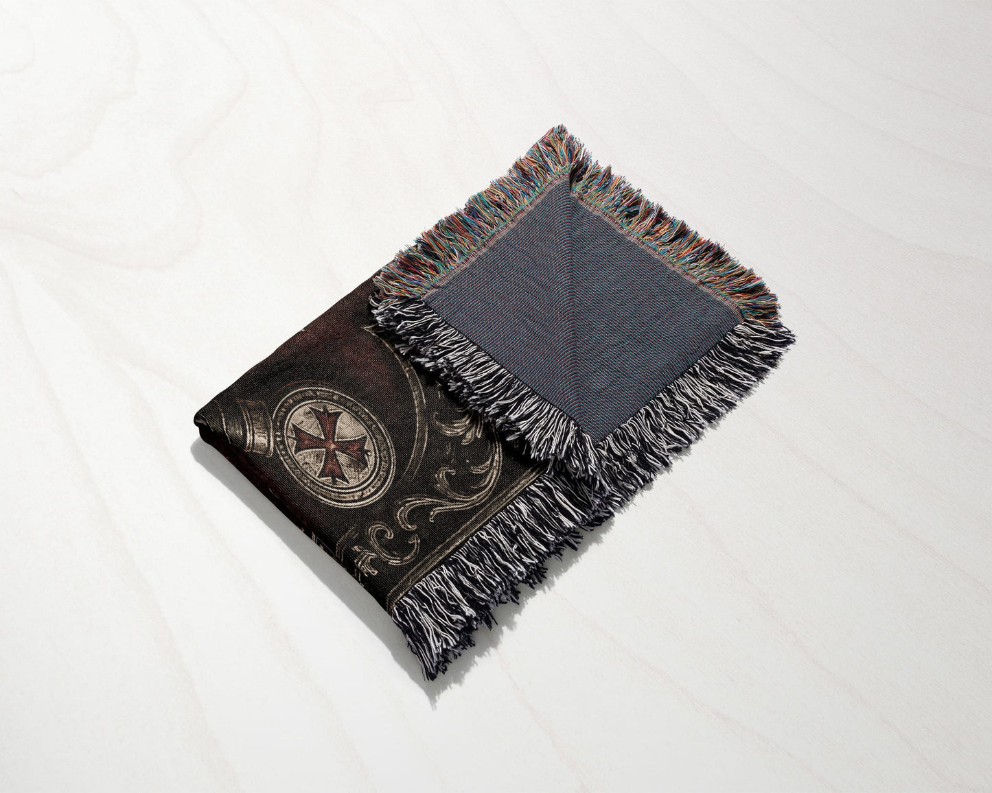 CalmNestStyle Medieval Blanket with Deus Vult Scroll – Crossed Swords Crusader Shields Woven Throw jacquard woven blanket