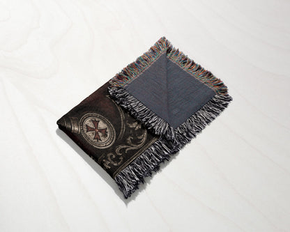 CalmNestStyle Medieval Blanket with Deus Vult Scroll – Crossed Swords Crusader Shields Woven Throw jacquard woven blanket