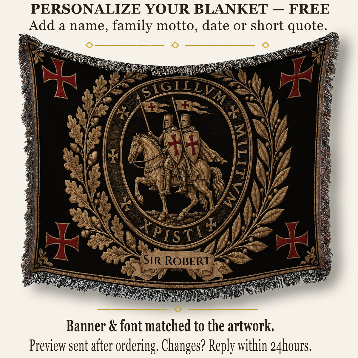 CalmNestStyle Sigillum Militum Xpisti Templar Seal in Gold jacquard woven blanket